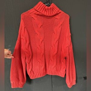 Orange oversized turtleneck knit sweater - size Small